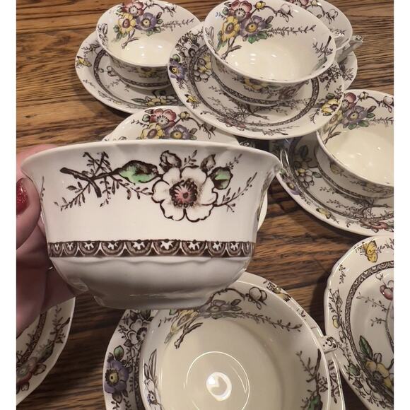 8 sets - 16 Pc - Alfred Meakin Medway dark brown Floral Cups & Saucers BUTTERFLY - Picture 5 of 16